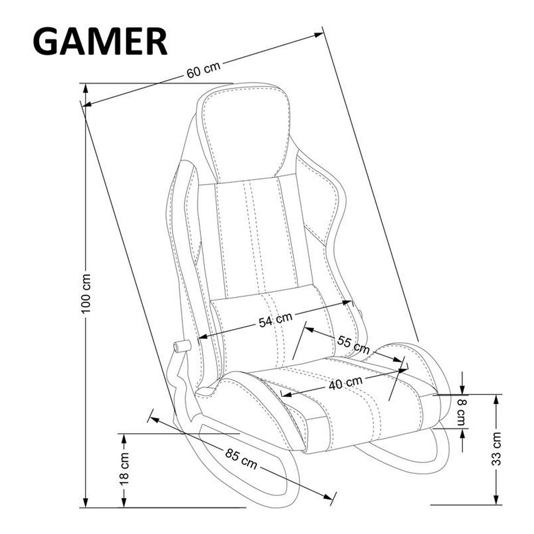 Scaun birou GAMER, negru/rosu, piele ecologica, 60x85x100 cm