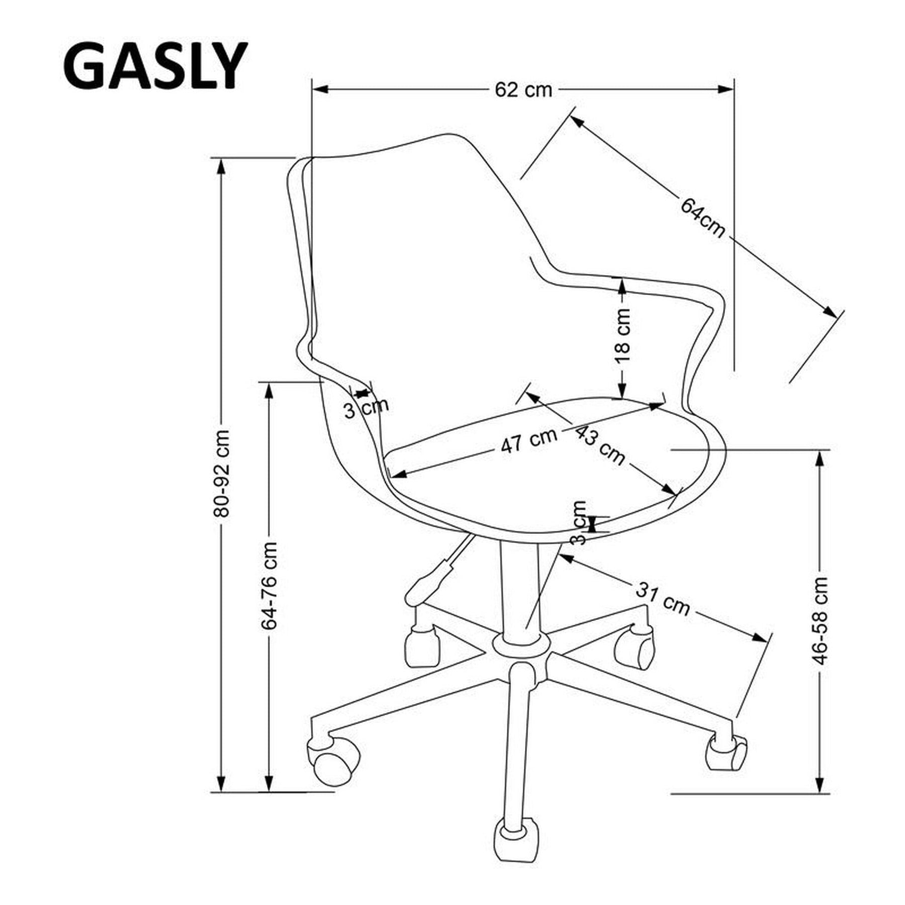 Scaun birou GASLY, roz/alb, piele ecologica, 62x64x80 cm