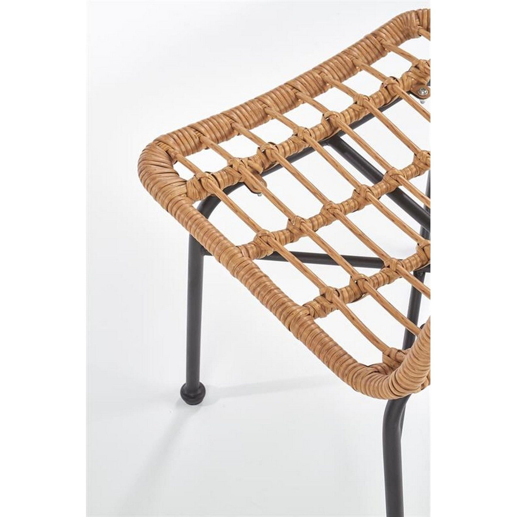 Scaun de gradina K401, stejar/negru, rattan sintetic/otel, 47x45x85 cm