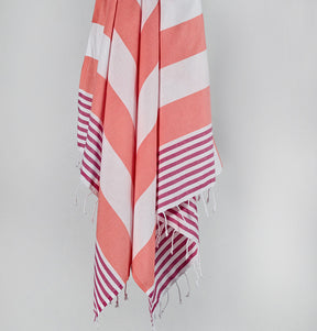 Prosop plaja FOUTA SULTAN, alb/portocaliu/roz, bumbac, 100x180 cm