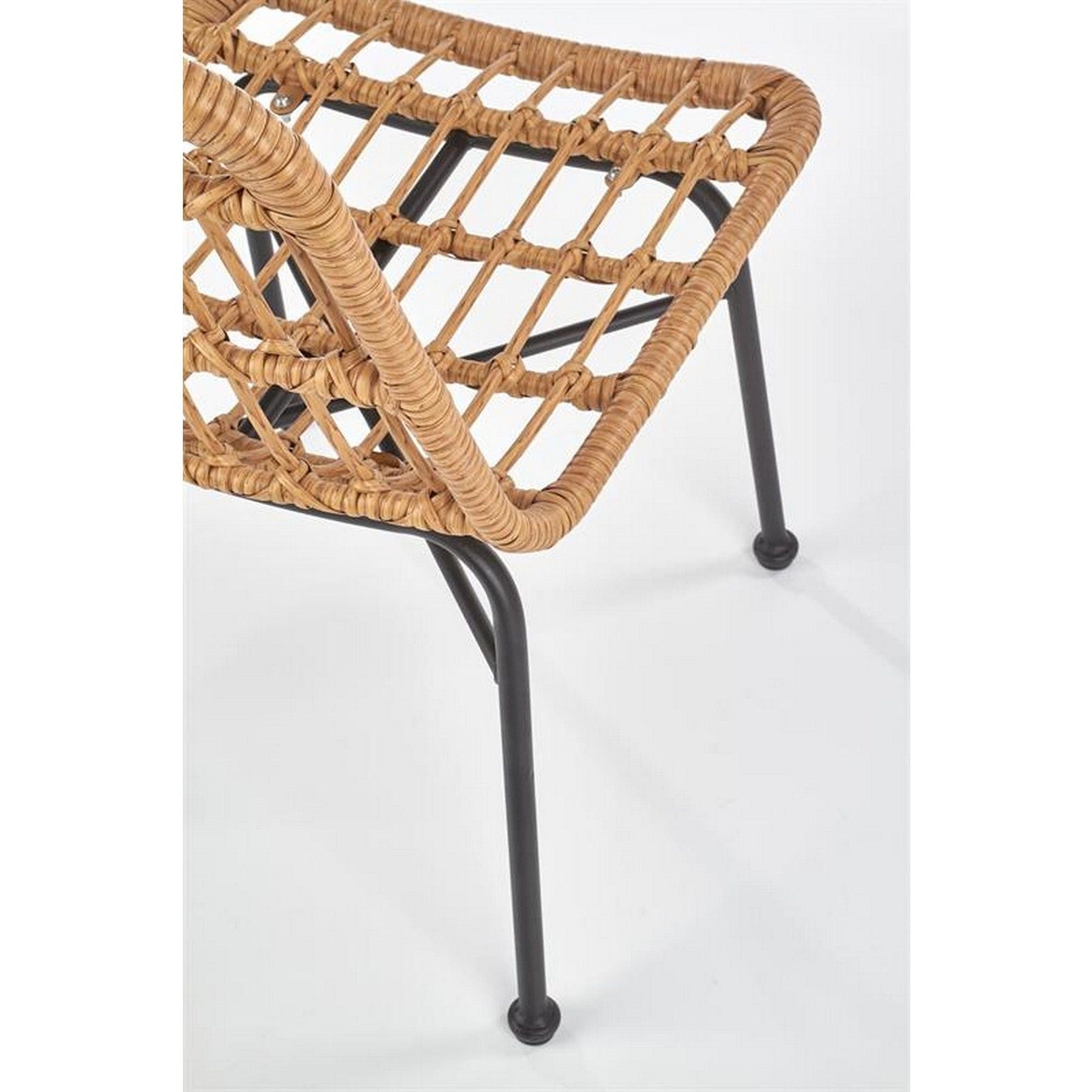 Scaun de gradina K401, stejar/negru, rattan sintetic/otel, 47x45x85 cm