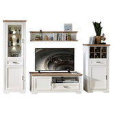 Set living JASMIN 1, alb/stejar artisan, format din 2 comode, vitrina si o polita