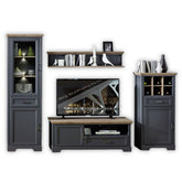 Set living JASMIN 1, gri grafit/stejar artisan, format din 2 comode, vitrina si o polita