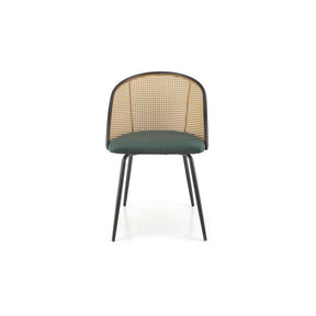 Scaun K508, verde inchis/negru, stofa catifelata/rattan sintetic, 54x57x78 cm