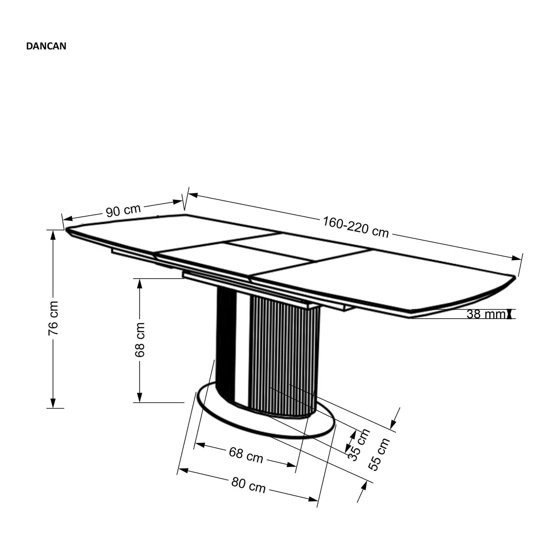 Masa extensibila DANCAN, alb/gri, ceramica/otel, 160-220x90x76 cm