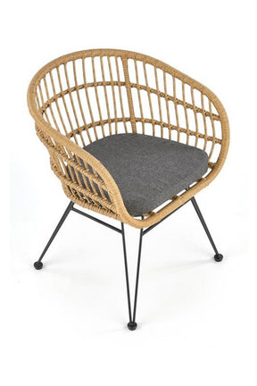 Scaun de gradina K456, gri/negru, rattan sintetic/stofa/otel, 79x63x58 cm