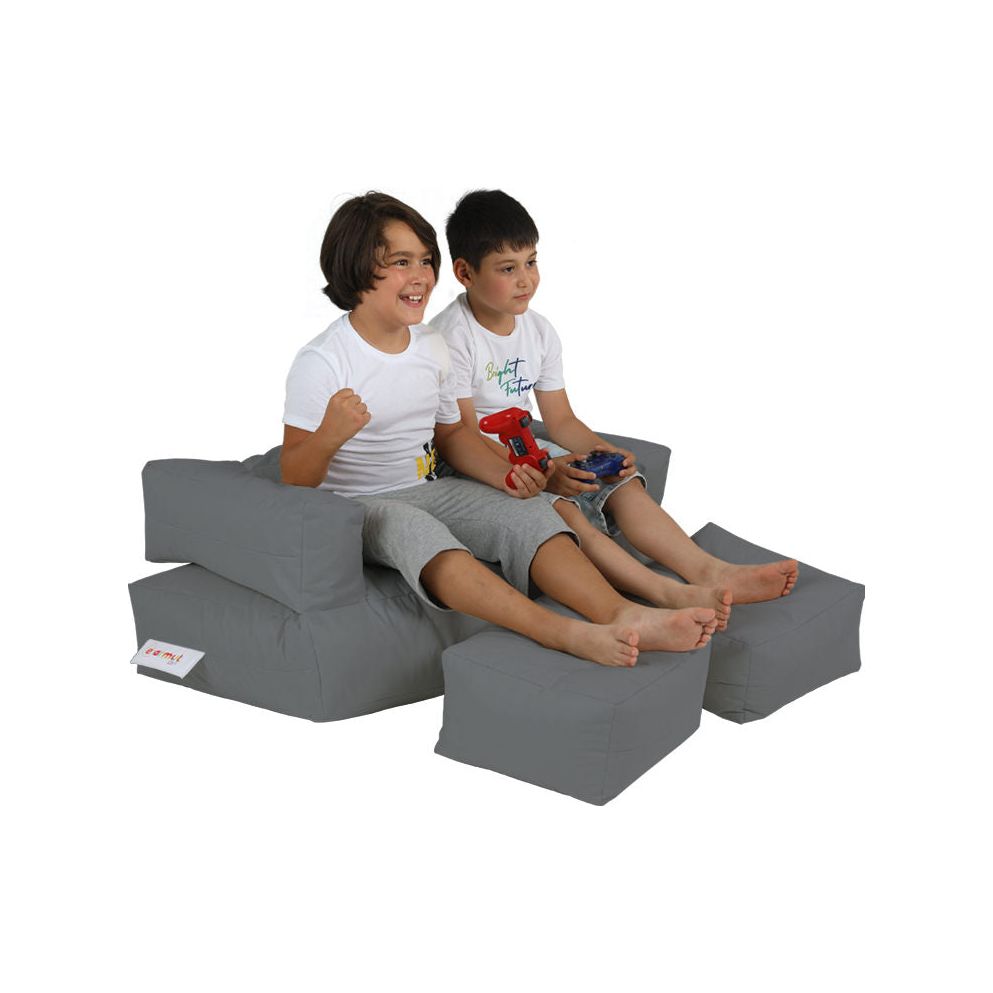 Set fotoliu si taburet pentru copii Kids Double Seat Pouf 2 buc, poliester, gri, 10x40x50 cm