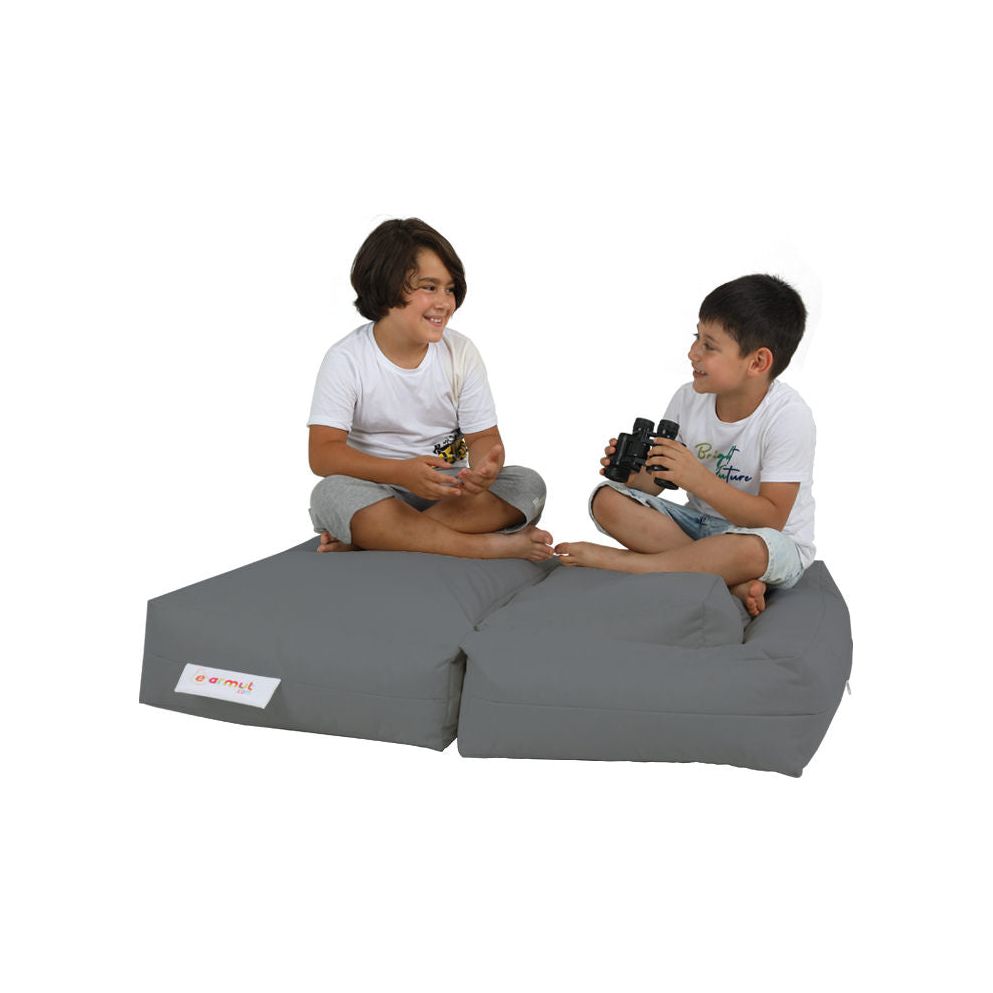 Set fotoliu si taburet pentru copii Kids Double Seat Pouf 2 buc, poliester, gri, 10x40x50 cm