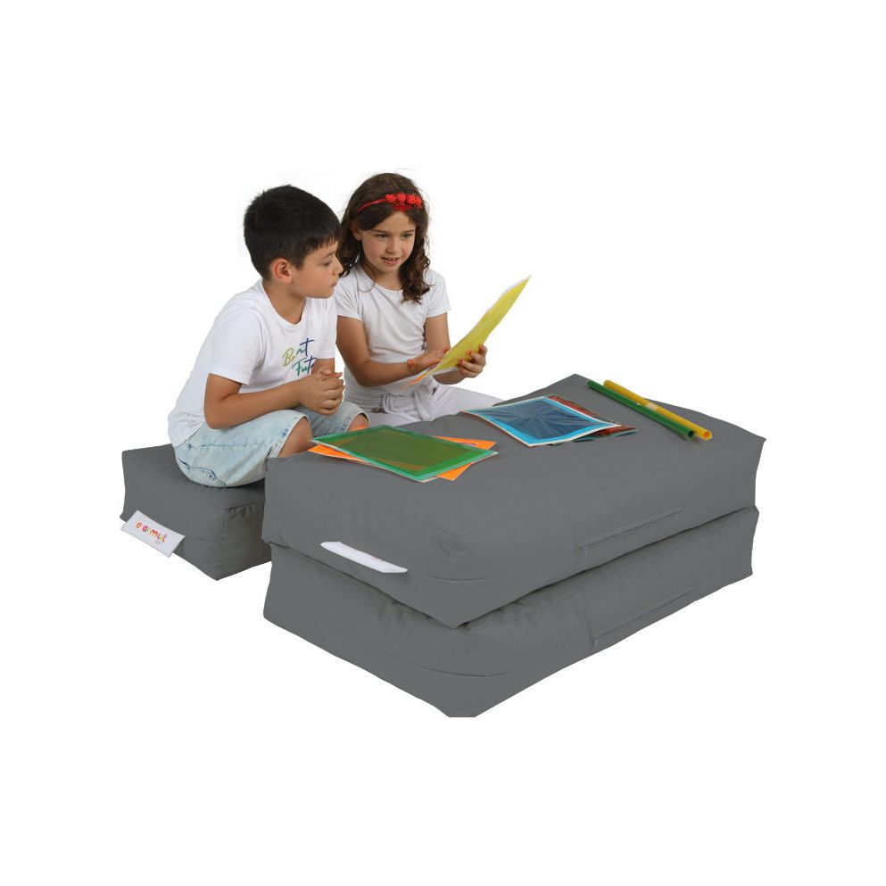 Set fotoliu si taburet pentru copii Kids Double Seat Pouf 2 buc, poliester, gri, 10x40x50 cm