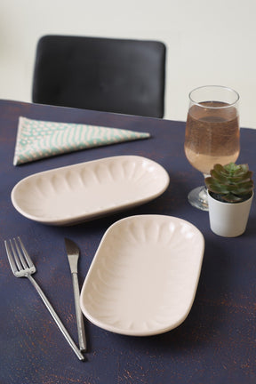 Set 2 platouri X00017596, crem, ceramica, 13x22 cm