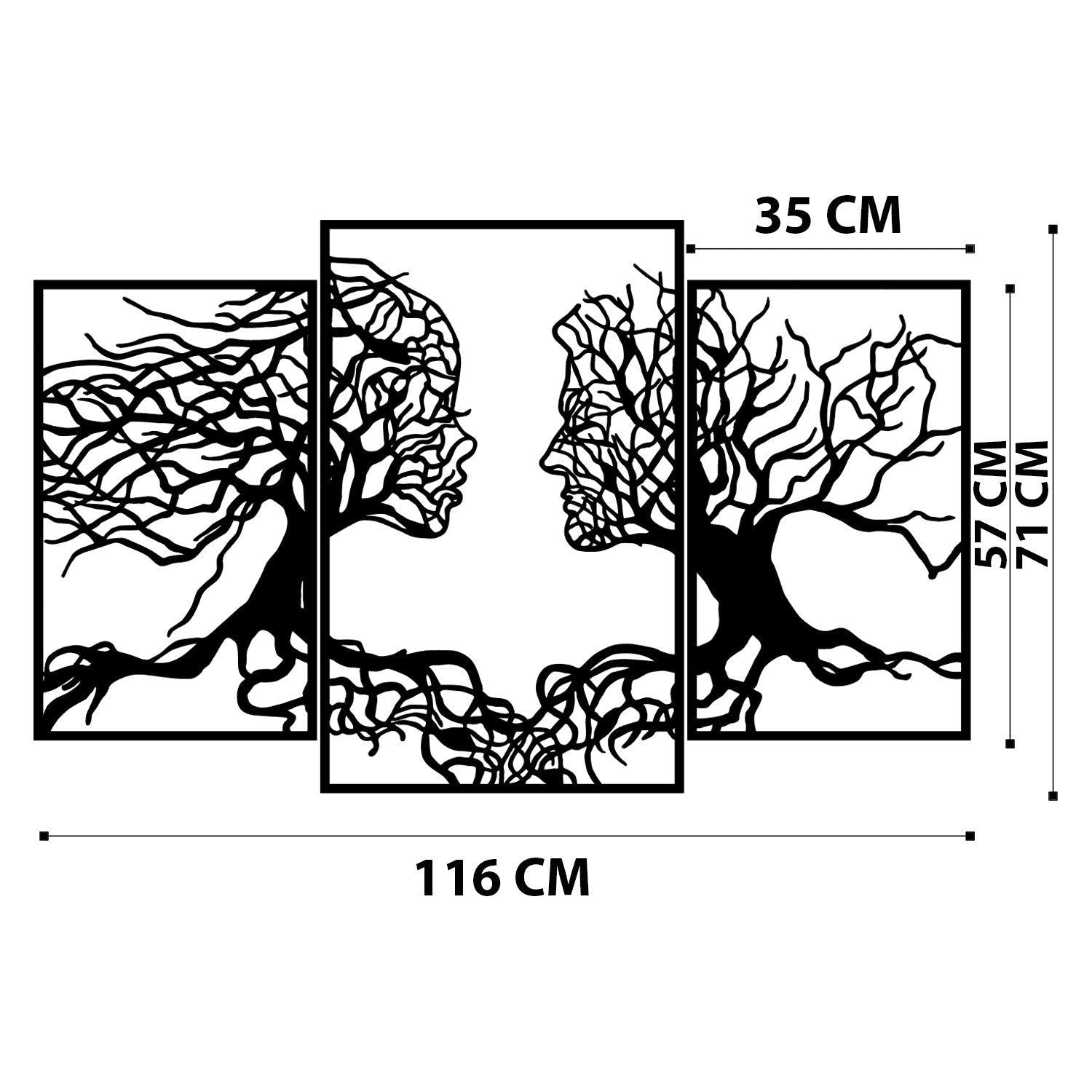 Decoratiune perete Love Tree, 100% metal, negru, 116x71 cm