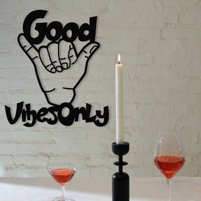 Decoratiune perete GOOD VIBES ONLY, negru, metal, 52x58 cm