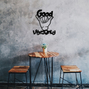 Decoratiune perete GOOD VIBES ONLY, negru, metal, 52x58 cm