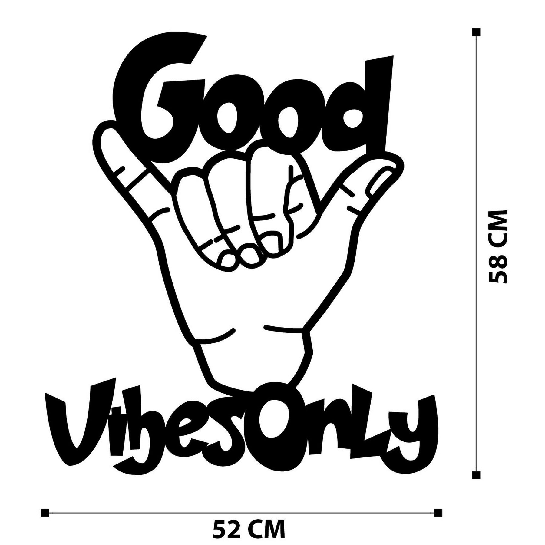 Decoratiune perete GOOD VIBES ONLY, negru, metal, 52x58 cm