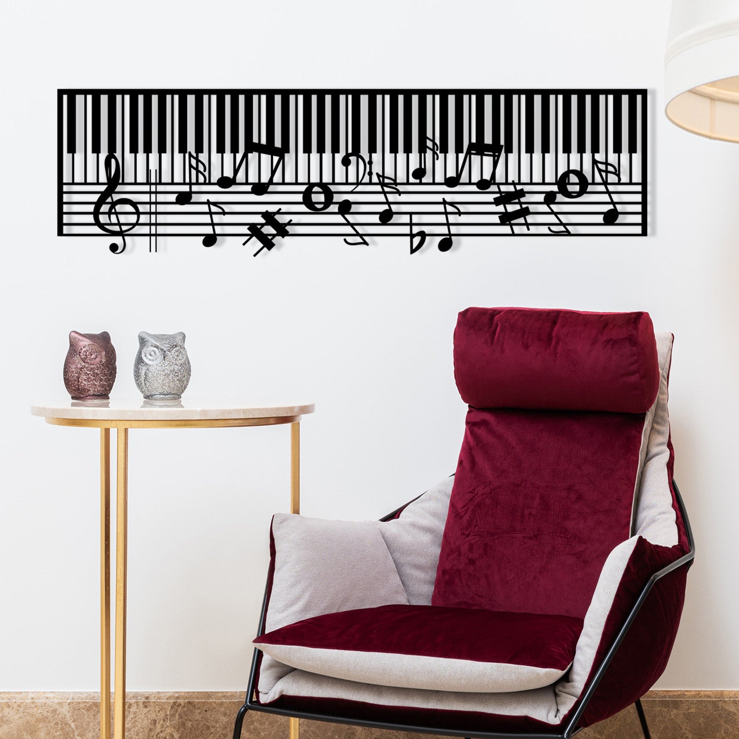 Decoratiune perete Piano - M121, negru, metal, 70x30 cm