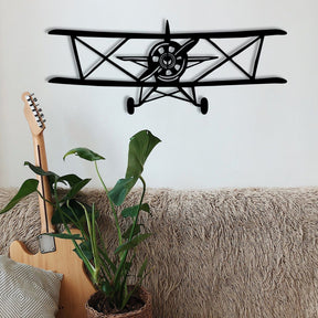 Accesoriu decorativ de perete Vecihi, negru, metal, model avion, 66x26 cm