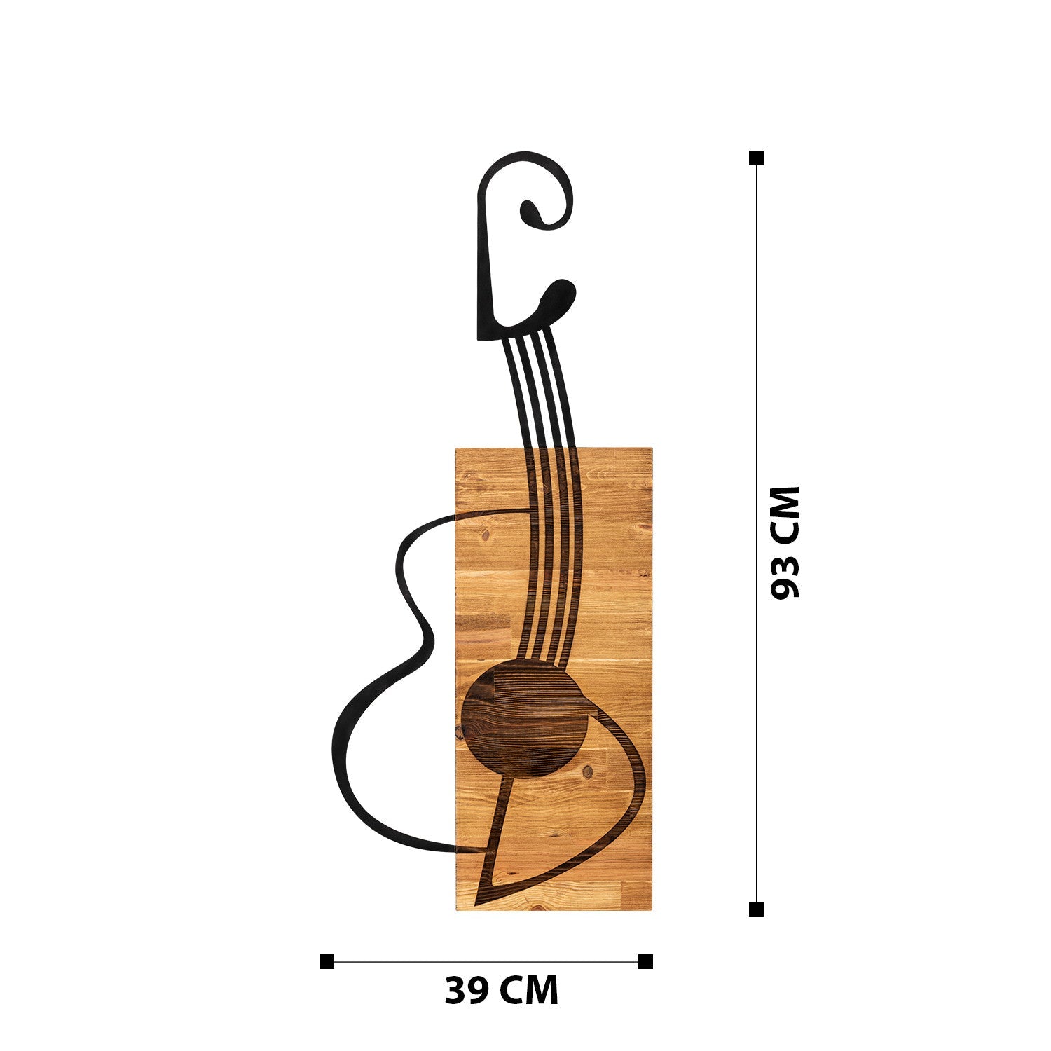 Decoratiune perete GITAR, negru/maro deschis, metal/lemn, 39x93 cm