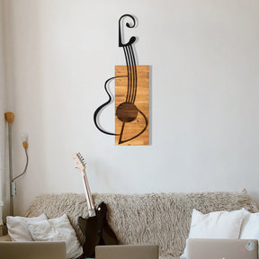 Decoratiune perete GITAR, negru/maro deschis, metal/lemn, 39x93 cm