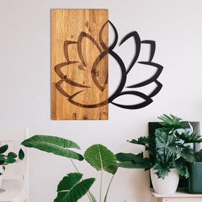 Decoratiune perete LOTUS, negru/stejar, metal/negru, 58x58 cm