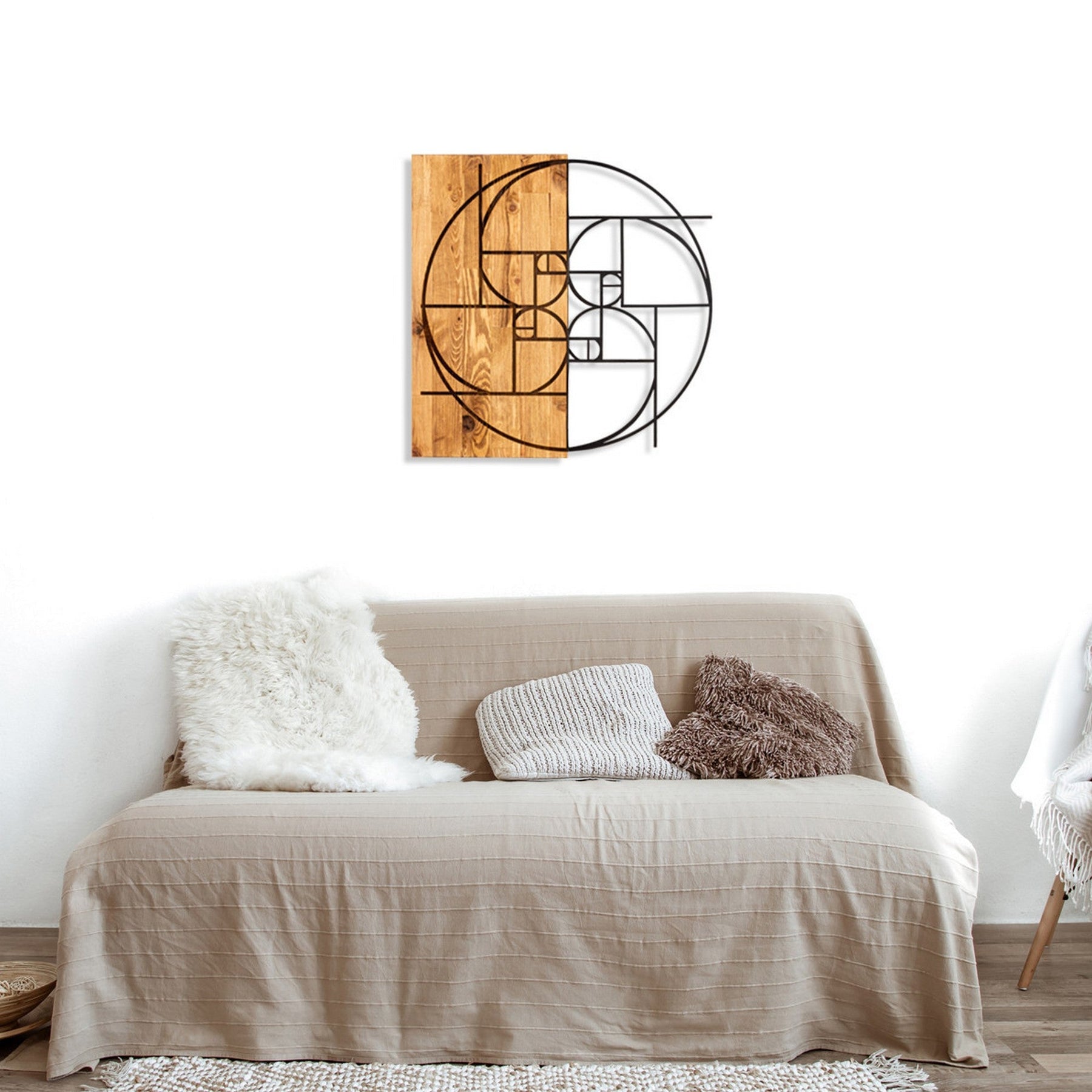 Decoratiune perete GOLDEN RATIO, negru/maro, metal/lemn, 57x58 cm