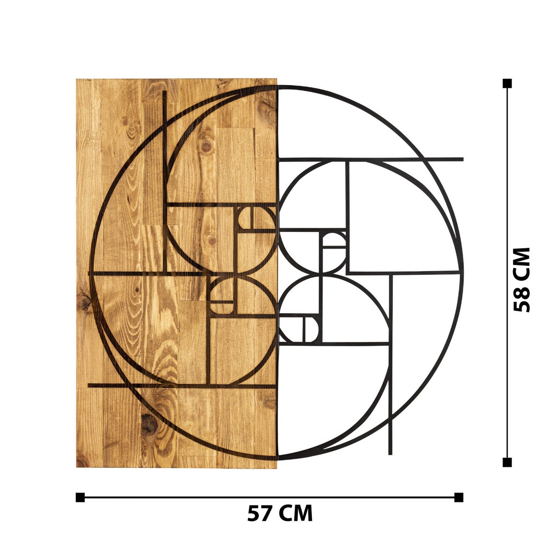 Decoratiune perete GOLDEN RATIO, negru/maro, metal/lemn, 57x58 cm