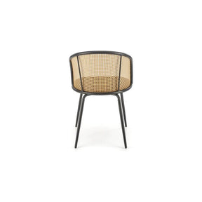 Scaun K508, verde inchis/negru, stofa catifelata/rattan sintetic, 54x57x78 cm