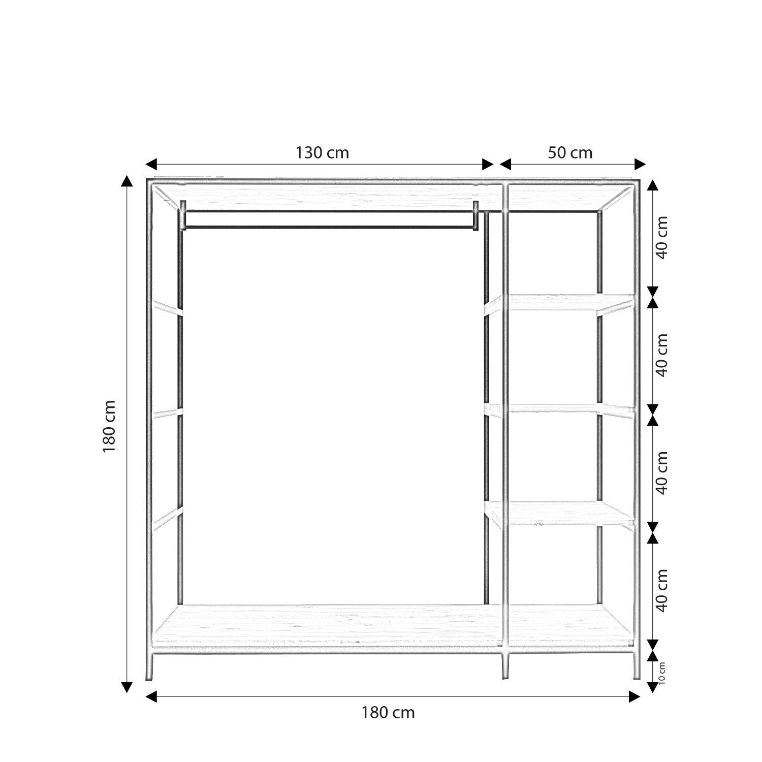 Stander haine AMBERG L657, stejar/negru, PAL/metal, 180x40x180 cm