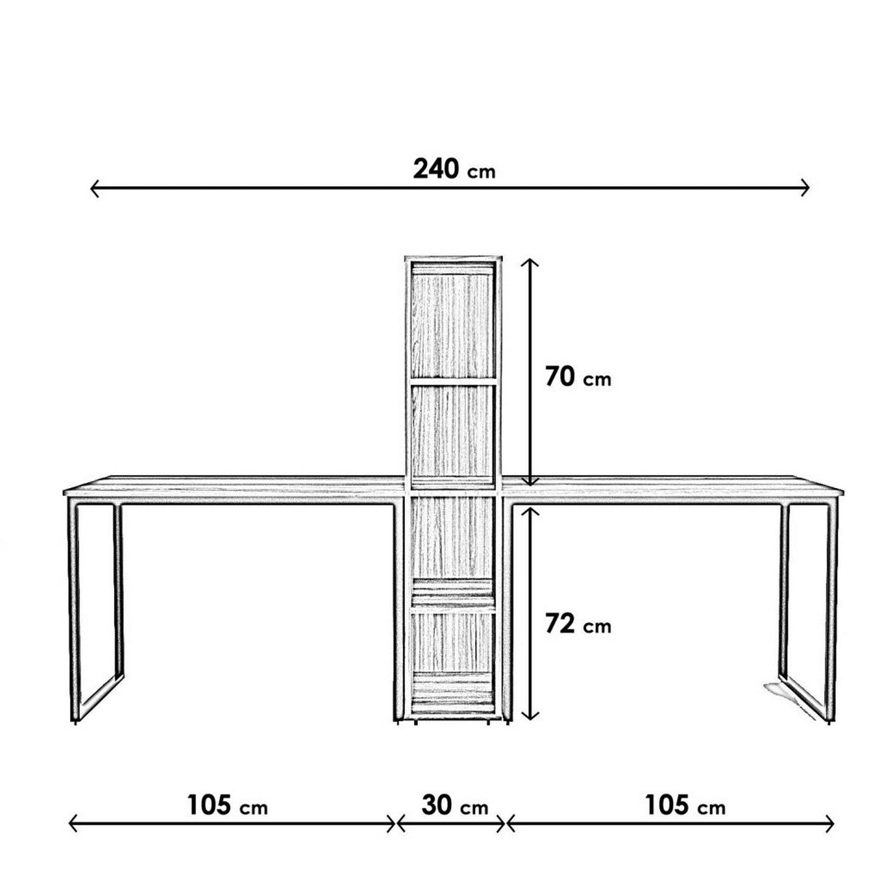 Birou BUYUK BOY L410, alb, PAL melaminat/metal, 240x60x142 cm