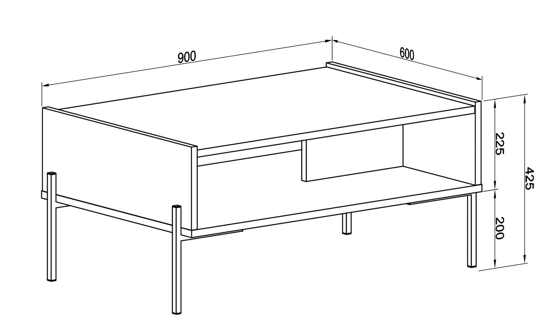 Masuta cafea BESKAR, stejar/negru, PAL melaminat/metal, 90x60x43 cm