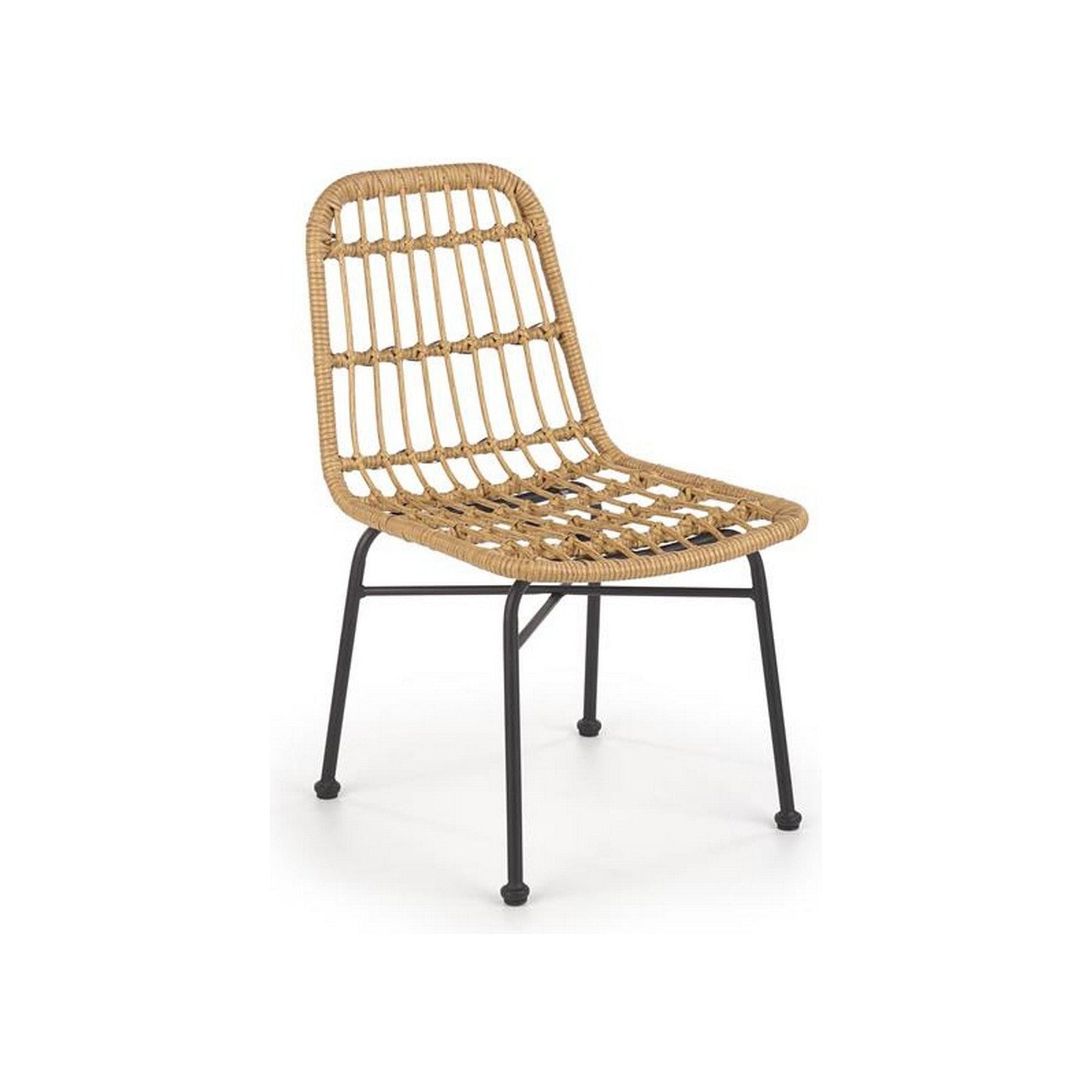 Scaun de gradina K401, stejar/negru, rattan sintetic/otel, 47x45x85 cm