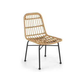 Scaun de gradina K401, stejar/negru, rattan sintetic/otel, 47x45x85 cm