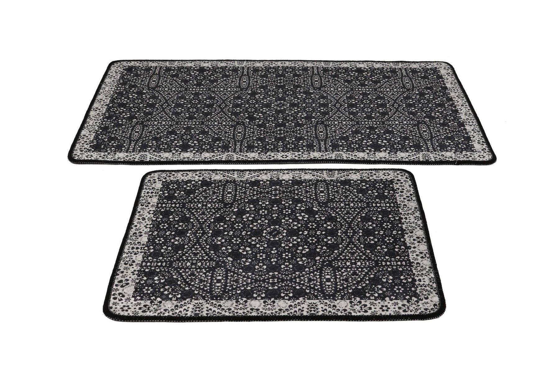 Set 2 covorase baie PAISLEY DJT, forma dreptunghiulara, poliester, negru/gri antracit