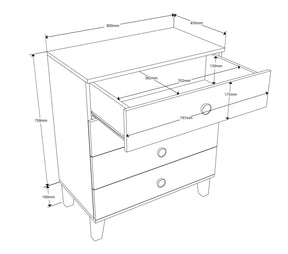 Comoda VENTO 3650, alb/stejar, PAL melaminat, 80x45x86 cm