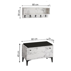 Set hol LENA, alb cu efect de marmura, PAL melaminat, format din cuier si pantofar