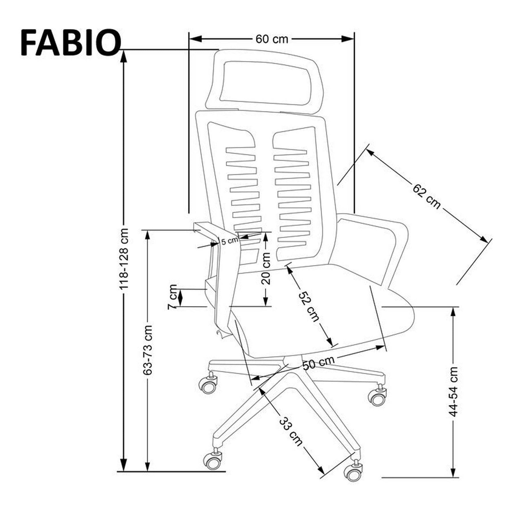 Scaun birou FABIO, negru, stofa, 60x118x44 cm