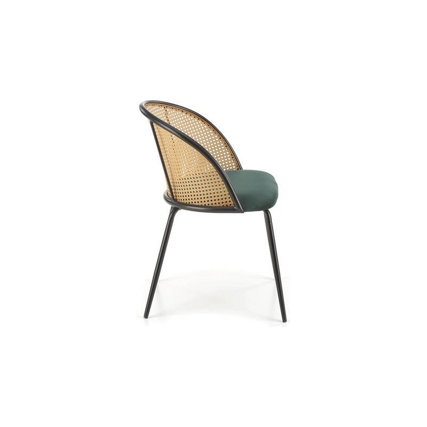 Scaun K508, verde inchis/negru, stofa catifelata/rattan sintetic, 54x57x78 cm