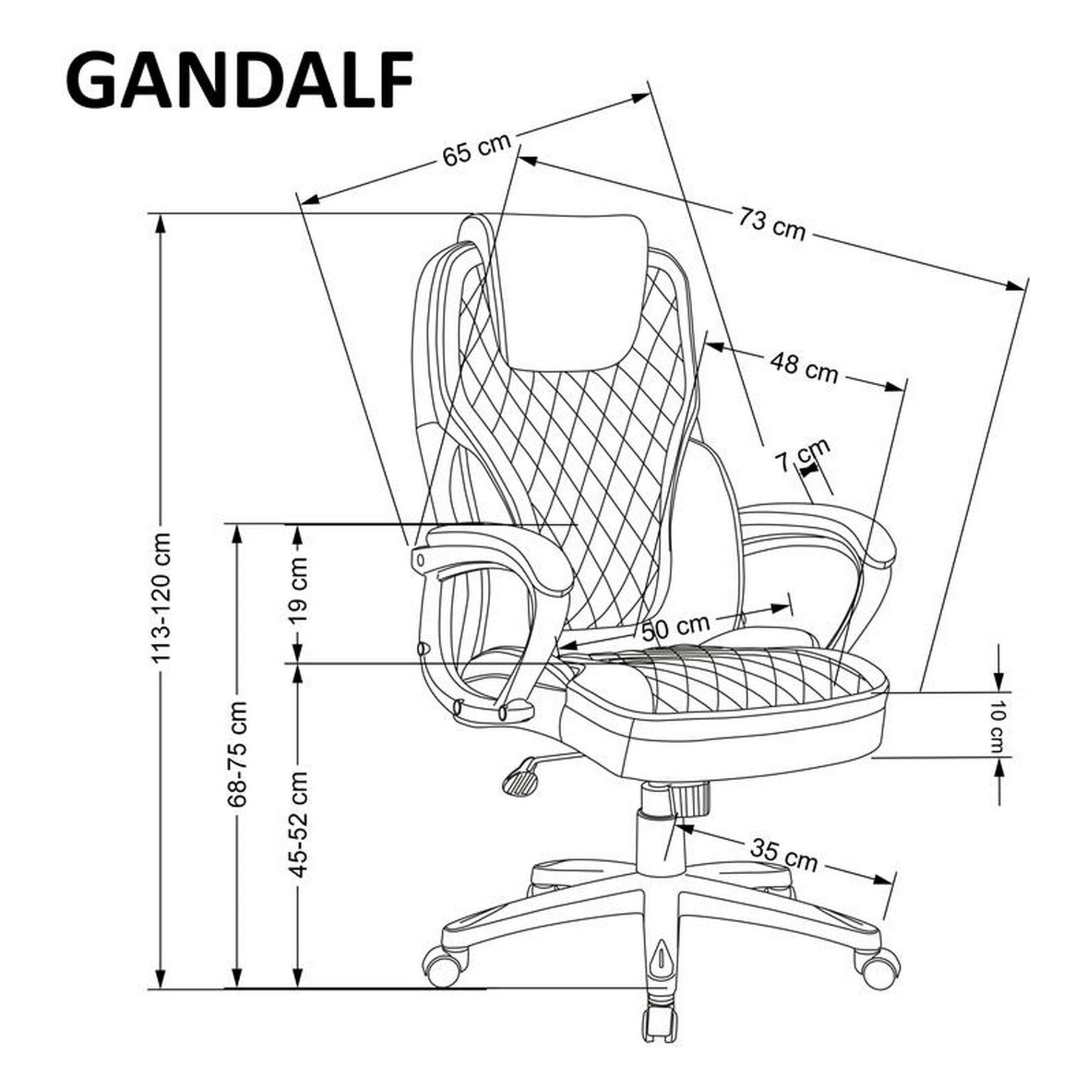 Scaun birou GANDALF, gri/negru, piele ecologica, 65x73x113 cm