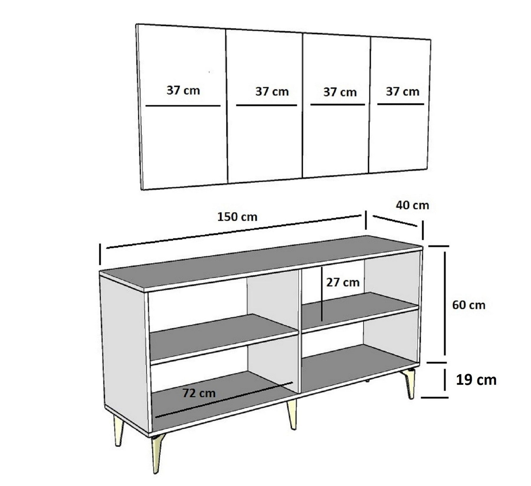 Comoda NORA, alb/auriu, PAL melaminat, 150x40x79 cm