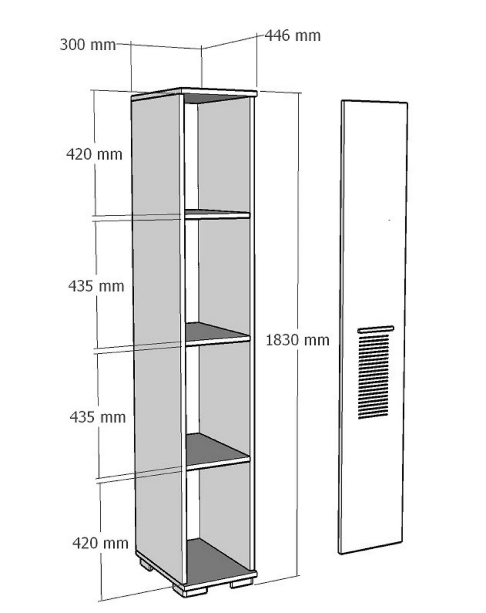 Dulap ASIMO A, alb/gri antracit, PAL melaminat, cu o usa, 30x183x45 cm