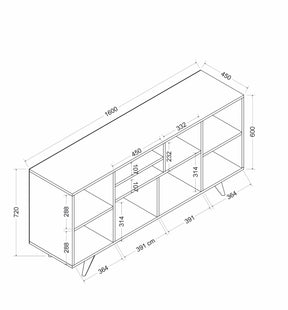 Comoda SANSA, negru/nuc, PAL melaminat, 160x45x72 cm