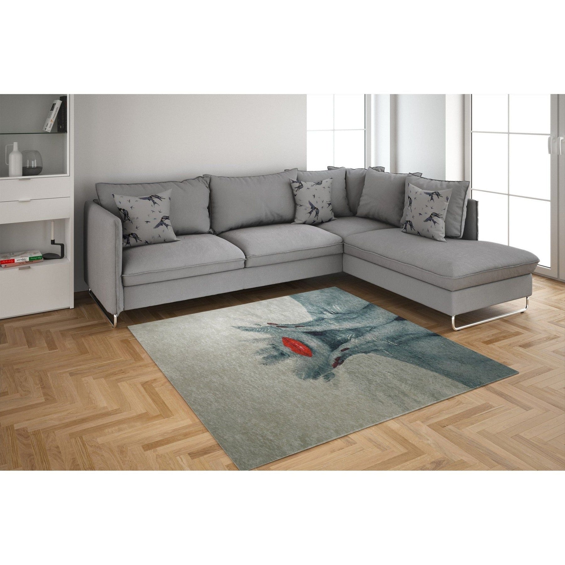 Covor OAKLEE, 160x230 cm, forma dreptunghiulara, poliester, gri cu imprimeu