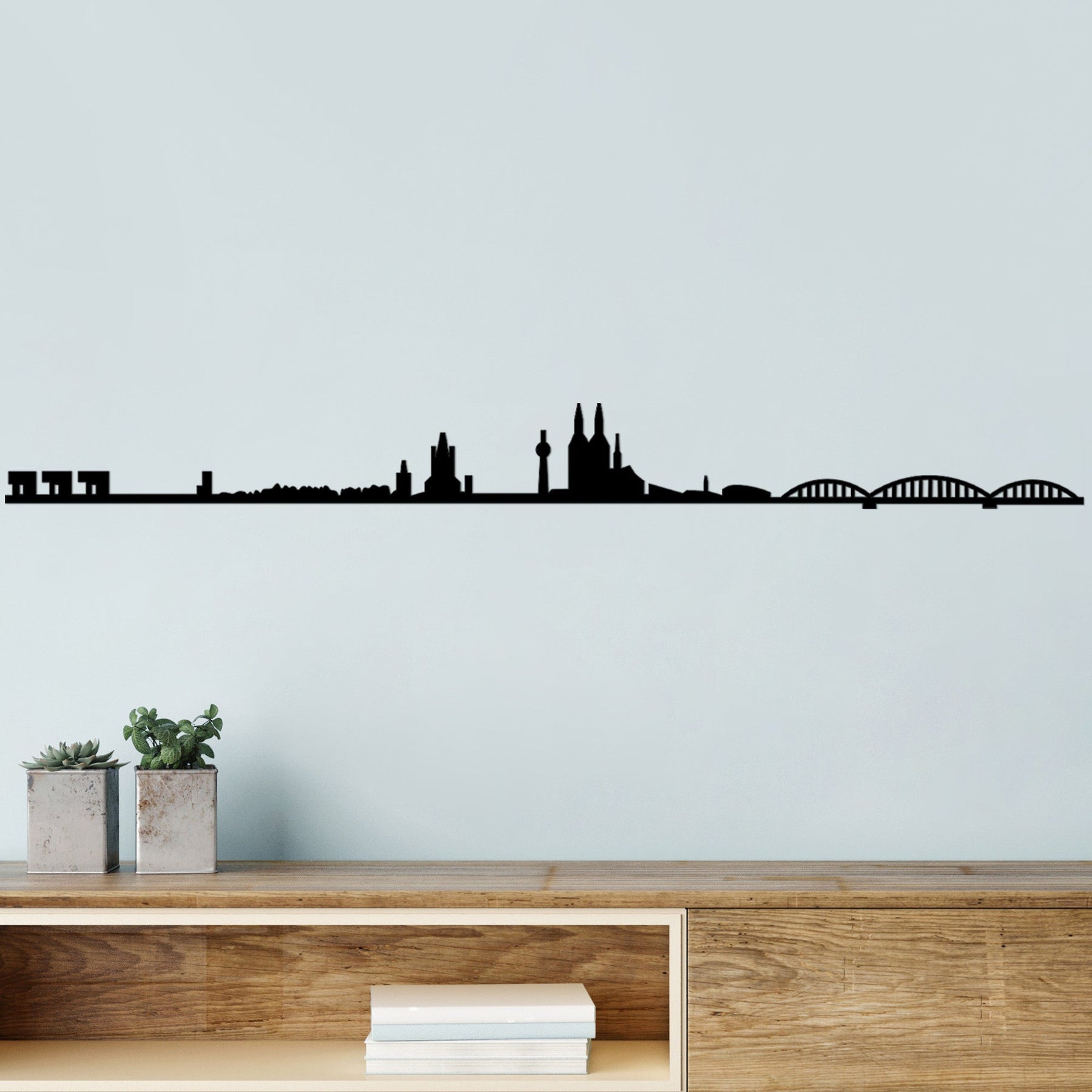 Decoratiune perete COLOGNE SKYLINE, negru, metal, 120x12 cm