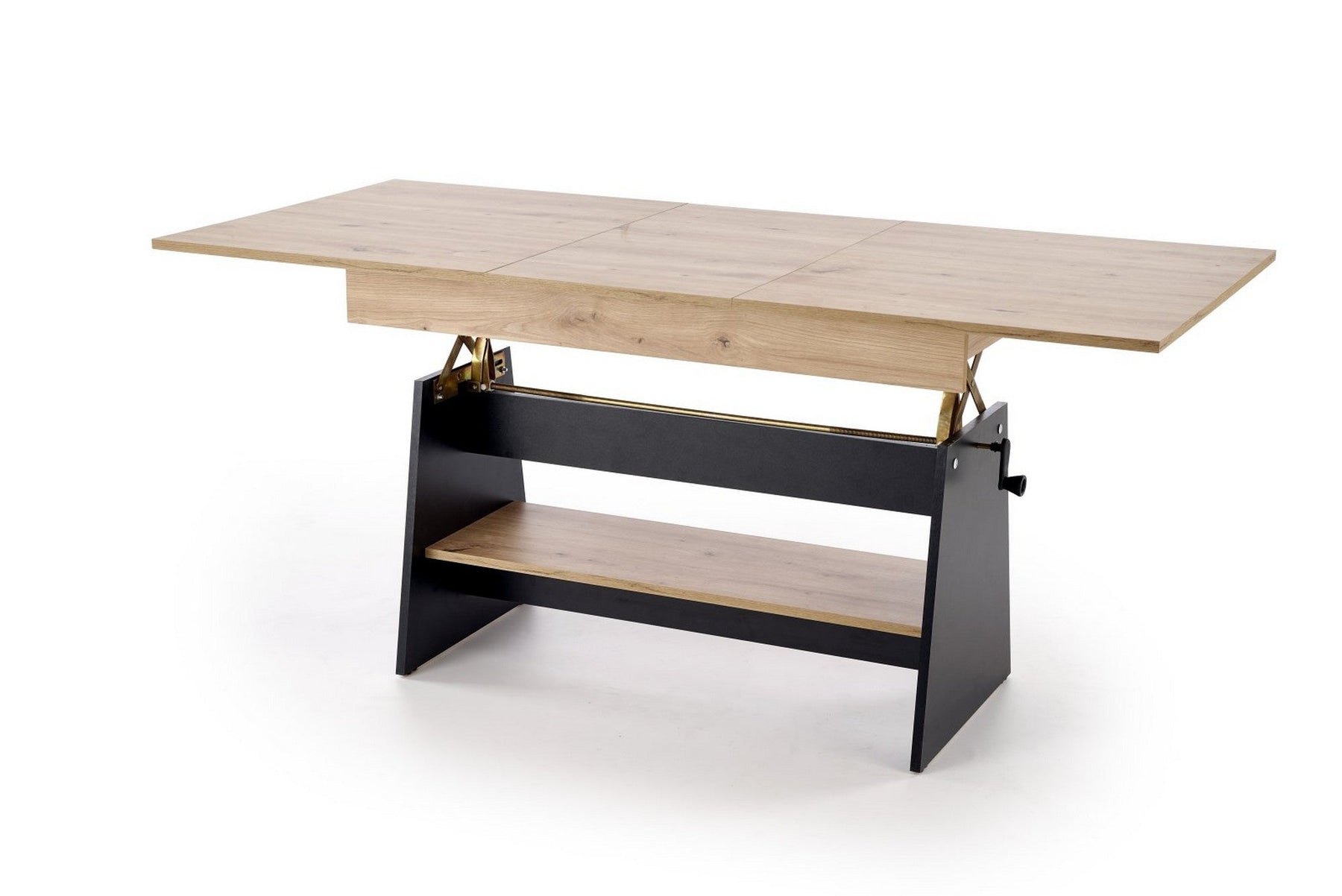 Masuta de cafea extensibila ERIKA, stejar artisan/negru, PAL laminat, 120/160x70x61/72 cm