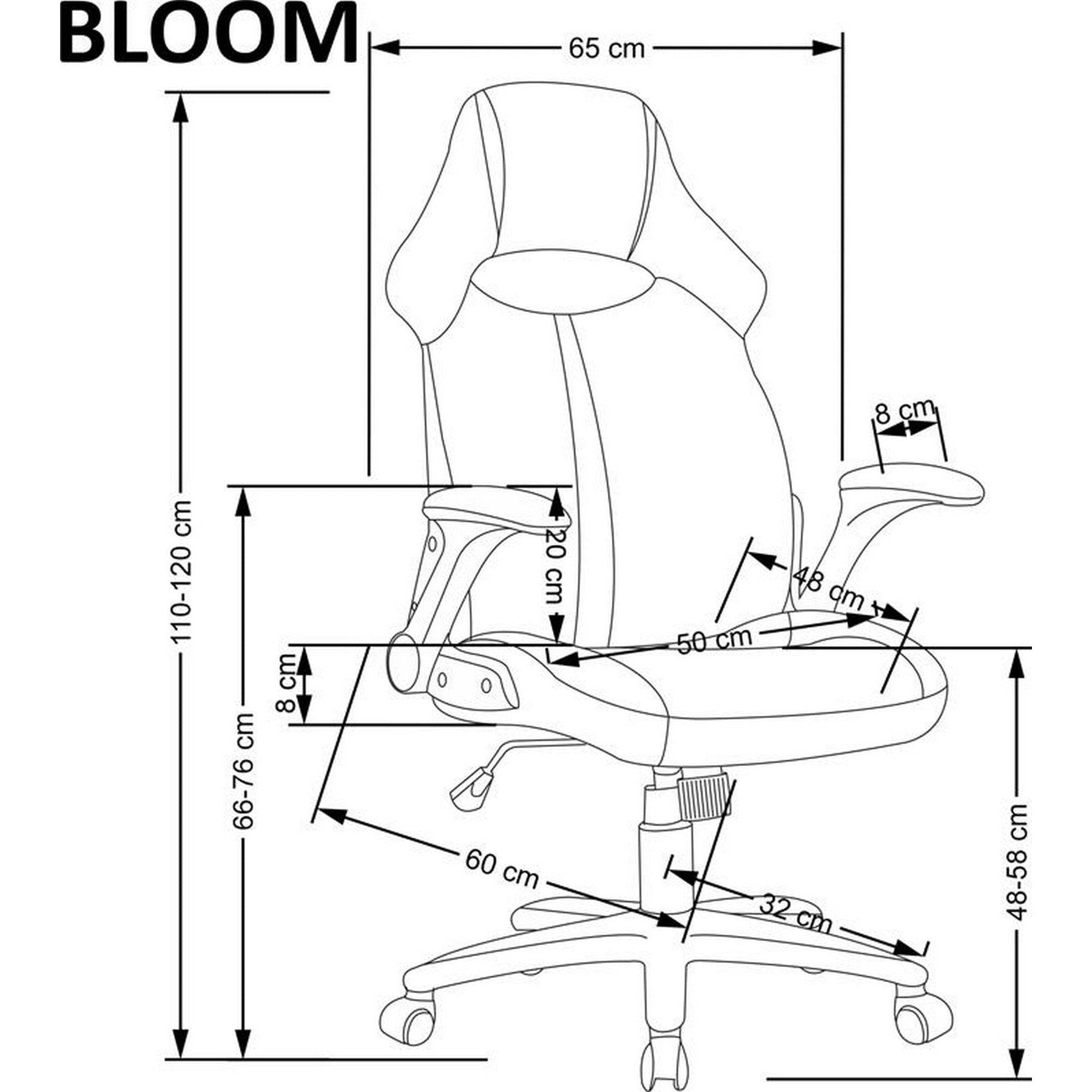 Scaun birou BLOOM, gri/negru, stofa, 60x110x48 cm