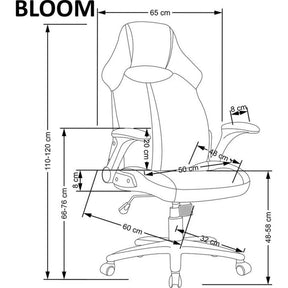 Scaun birou BLOOM, gri/negru, stofa, 60x110x48 cm