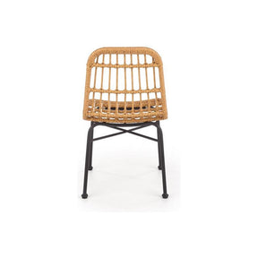 Scaun de gradina K401, stejar/negru, rattan sintetic/otel, 47x45x85 cm