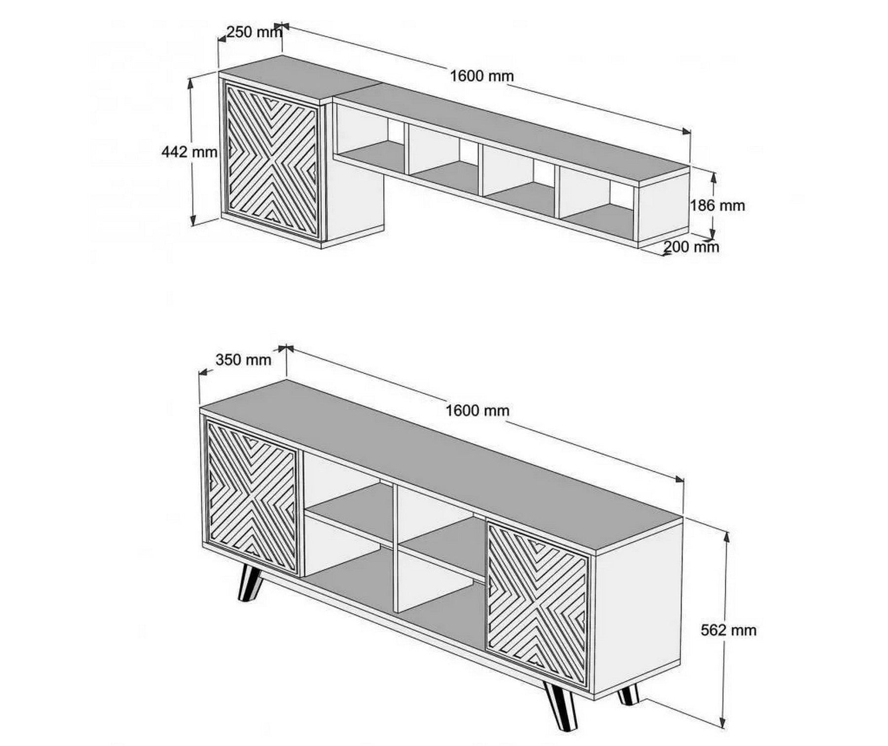 Mobilier living INCI, nuc/albastru, PAL melaminat, 3 piese