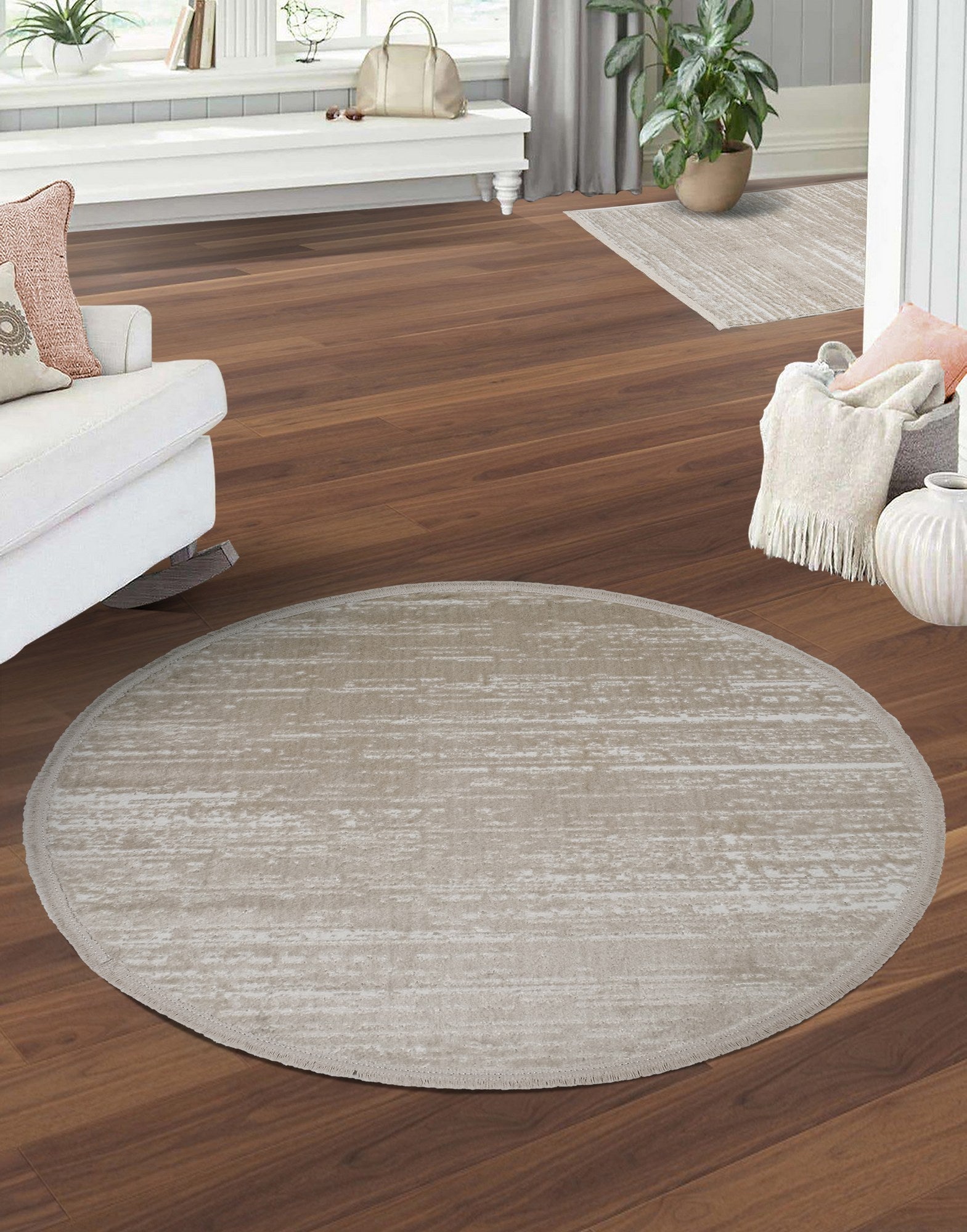 Covor JASMINE, 80x80 cm, forma rotunda, poliester, crem, 1452