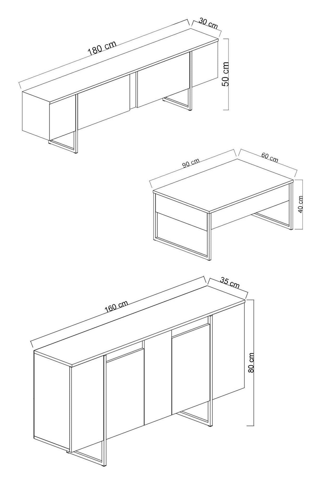 Set living LUXE, alb, PAL melaminat, cu masuta, comoda si consola