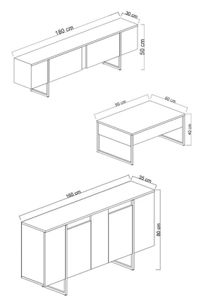 Set living LUXE, alb, PAL melaminat, cu masuta, comoda si consola